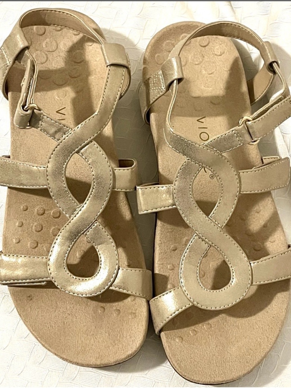 Vionic Jodie Back Strap Sandals 10 Metallic Beige Adjustable Casual Comfort